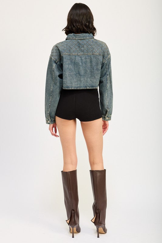 Embroidered Denim Crop Jacket - Premium variable from Tooksie - Just $71.99! Shop now at Tooksie