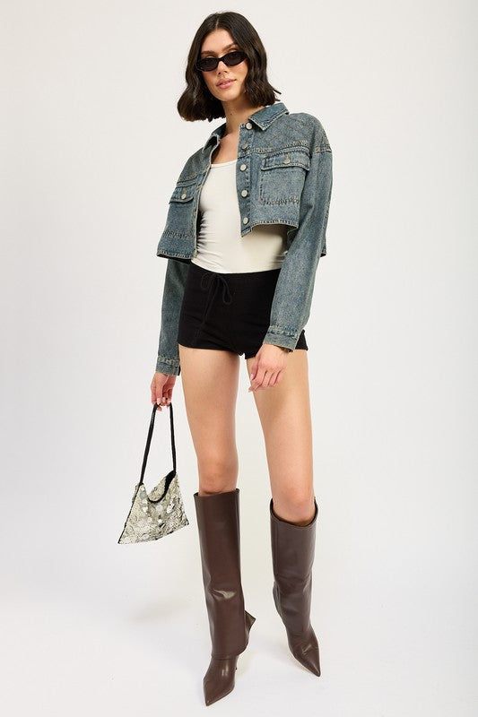 Embroidered Denim Crop Jacket - Premium variable from Tooksie - Just $71.99! Shop now at Tooksie