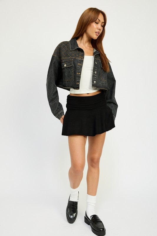 Embroidered Denim Crop Jacket - Premium variable from Tooksie - Just $71.99! Shop now at Tooksie