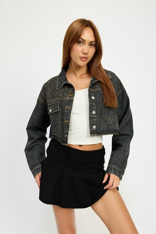 Embroidered Denim Crop Jacket - Premium variable from Tooksie - Just $71.99! Shop now at Tooksie