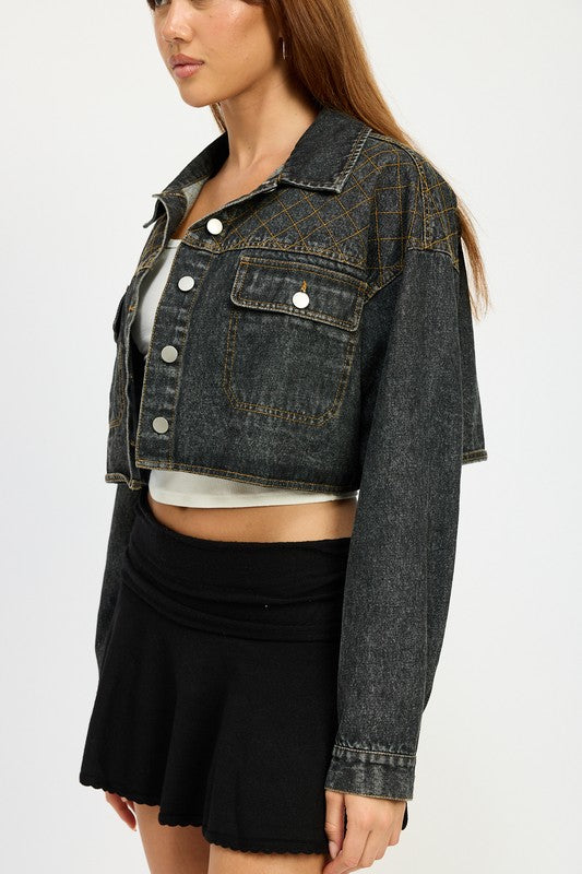 Embroidered Denim Crop Jacket - Premium variable from Tooksie - Just $71.99! Shop now at Tooksie