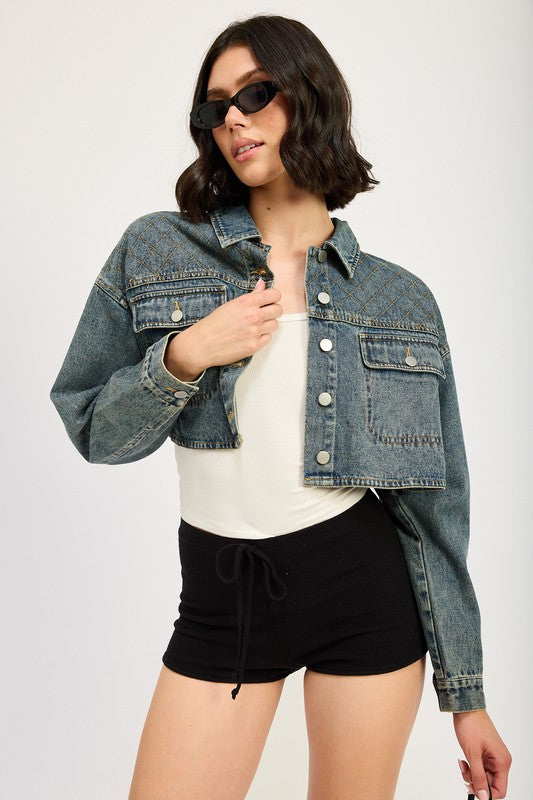 Embroidered Denim Crop Jacket - Premium variable from Tooksie - Just $71.99! Shop now at Tooksie