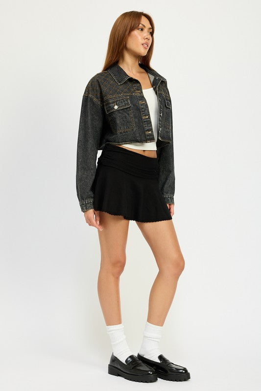 Embroidered Denim Crop Jacket - Premium variable from Tooksie - Just $71.99! Shop now at Tooksie