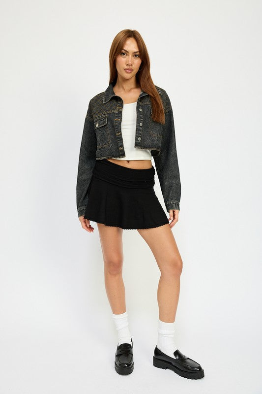 Embroidered Denim Crop Jacket - Premium variable from Tooksie - Just $71.99! Shop now at Tooksie