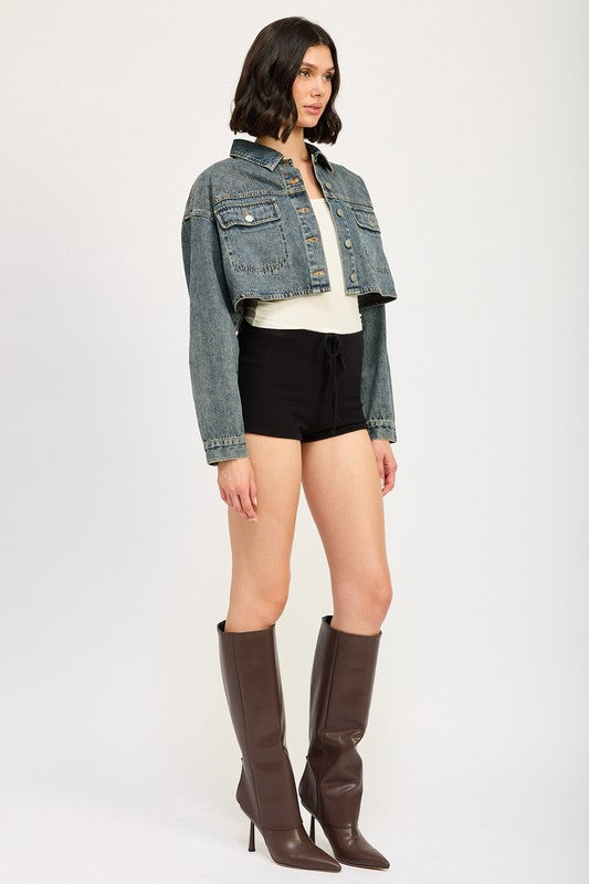 Embroidered Denim Crop Jacket - Premium variable from Tooksie - Just $71.99! Shop now at Tooksie