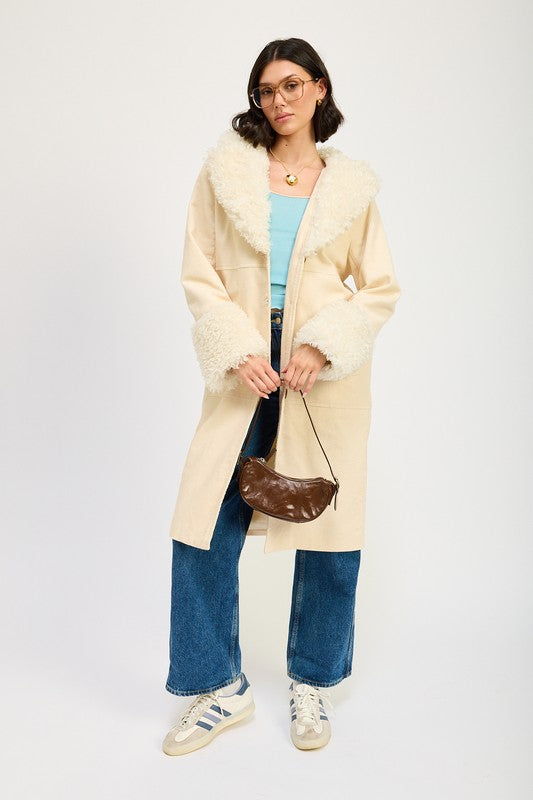 Corduroy and Faux Fur Coat - Premium variable from Tooksie - Just $101.99! Shop now at Tooksie