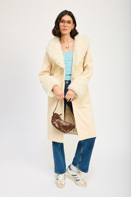 Corduroy and Faux Fur Coat - Premium variable from Tooksie - Just $101.99! Shop now at Tooksie