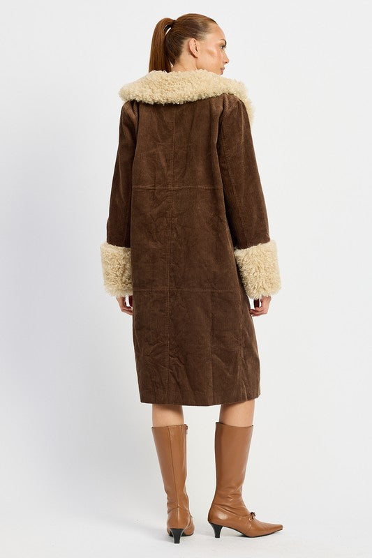 Corduroy and Faux Fur Coat - Premium variable from Tooksie - Just $101.99! Shop now at Tooksie