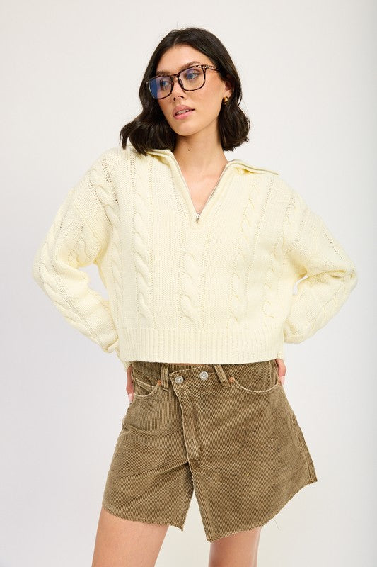 Cable Knit Sweater With Half Zip - Premium variable from Tooksie - Just $59.99! Shop now at Tooksie
