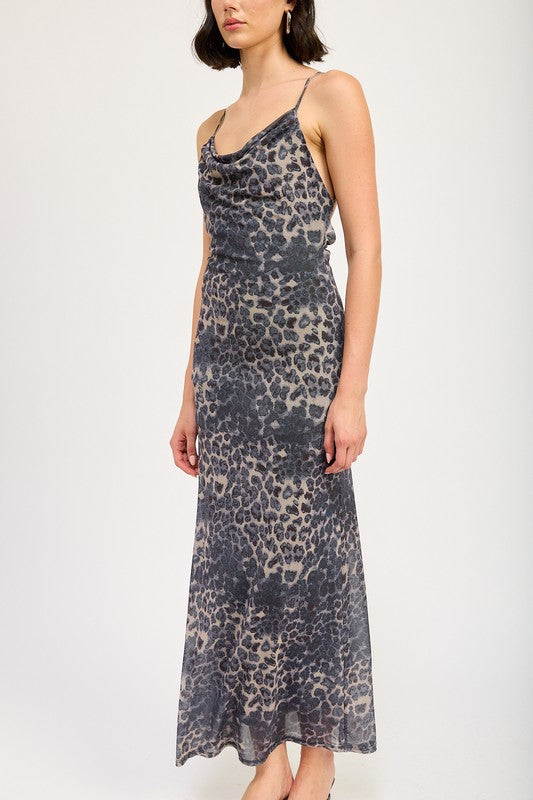 Cowl Neck Leopard Print Maxi Dress - Premium variable from Tooksie - Just $65.99! Shop now at Tooksie