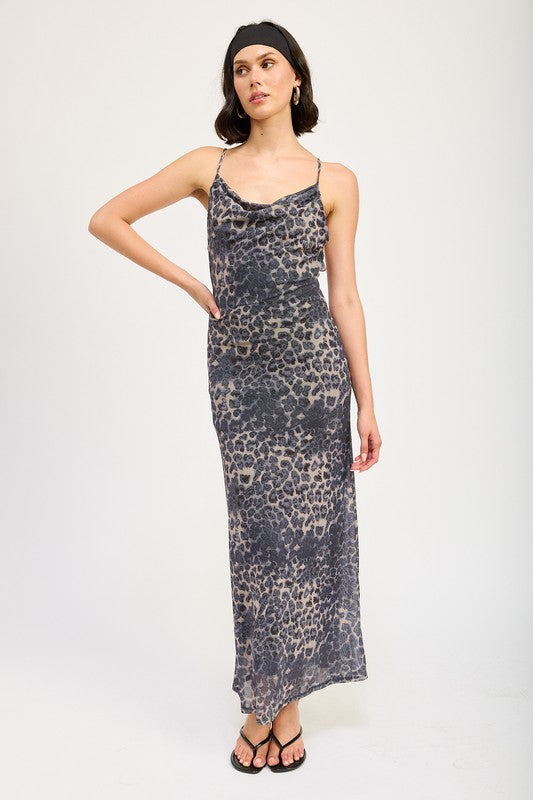 Cowl Neck Leopard Print Maxi Dress - Premium variable from Tooksie - Just $65.99! Shop now at Tooksie