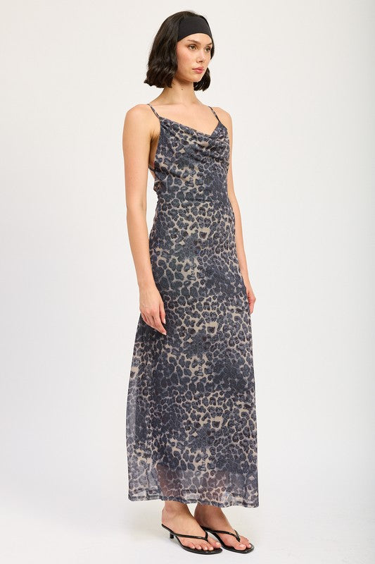 Cowl Neck Leopard Print Maxi Dress - Premium variable from Tooksie - Just $65.99! Shop now at Tooksie