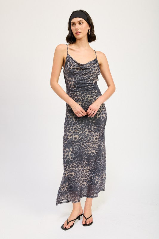 Cowl Neck Leopard Print Maxi Dress - Premium variable from Tooksie - Just $65.99! Shop now at Tooksie