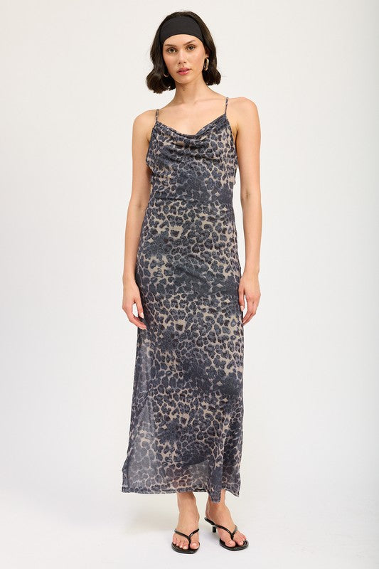 Cowl Neck Leopard Print Maxi Dress - Premium variable from Tooksie - Just $65.99! Shop now at Tooksie