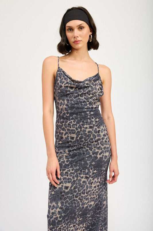 Cowl Neck Leopard Print Maxi Dress - Premium variable from Tooksie - Just $65.99! Shop now at Tooksie