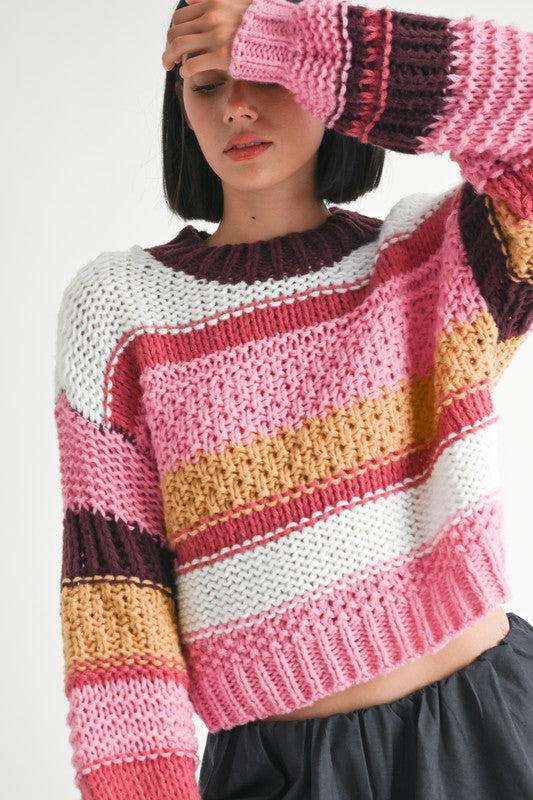 Mock Neck Striped Sweater - Premium variable from Tooksie - Just $59.99! Shop now at Tooksie