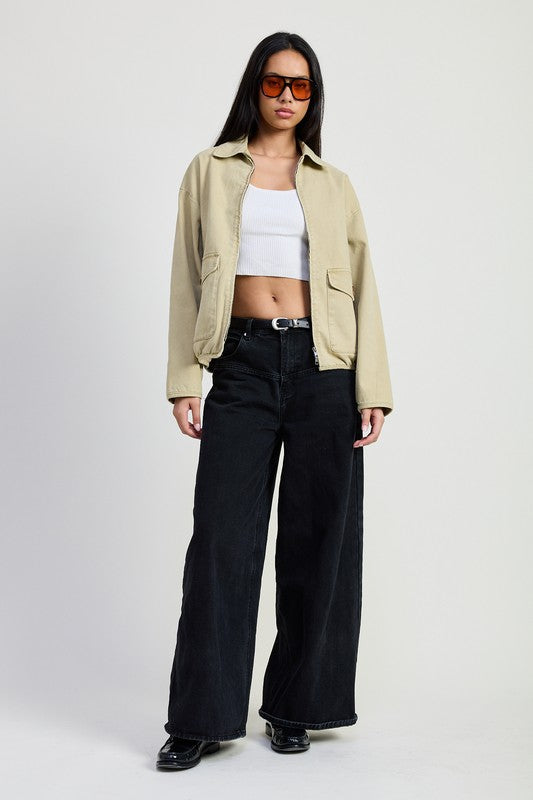 Long Sleeve Collared Denim Jacket - Premium variable from Tooksie - Just $85.99! Shop now at Tooksie