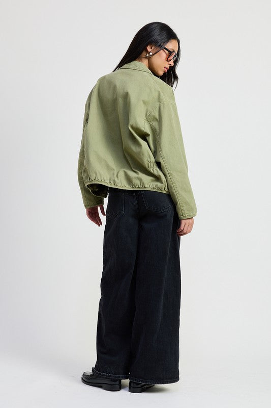 Long Sleeve Collared Denim Jacket - Premium variable from Tooksie - Just $85.99! Shop now at Tooksie