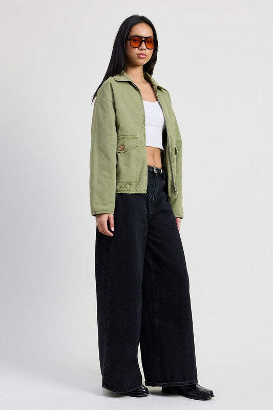 Long Sleeve Collared Denim Jacket - Premium variable from Tooksie - Just $85.99! Shop now at Tooksie
