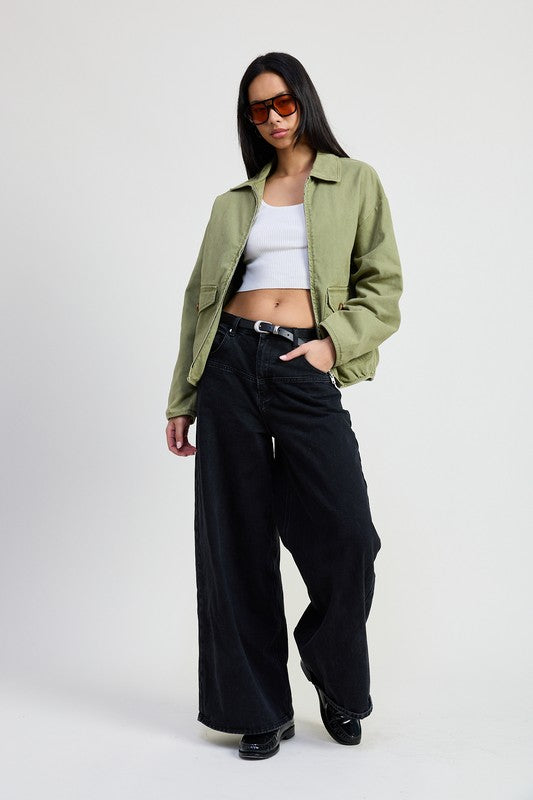 Long Sleeve Collared Denim Jacket - Premium variable from Tooksie - Just $85.99! Shop now at Tooksie