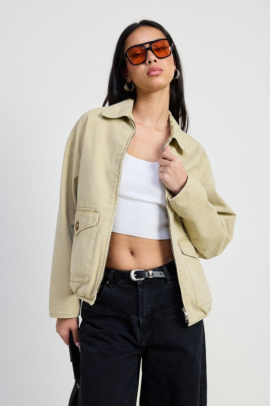 Long Sleeve Collared Denim Jacket - Premium variable from Tooksie - Just $85.99! Shop now at Tooksie