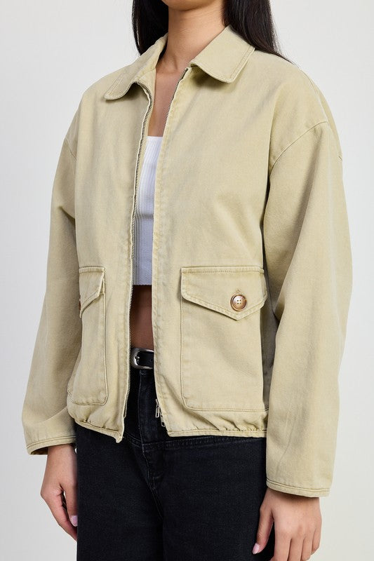 Long Sleeve Collared Denim Jacket - Premium variable from Tooksie - Just $85.99! Shop now at Tooksie