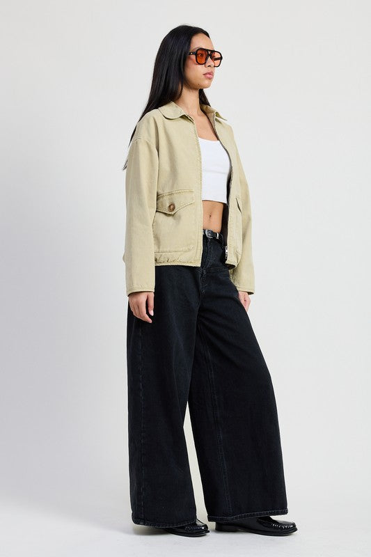 Long Sleeve Collared Denim Jacket - Premium variable from Tooksie - Just $85.99! Shop now at Tooksie