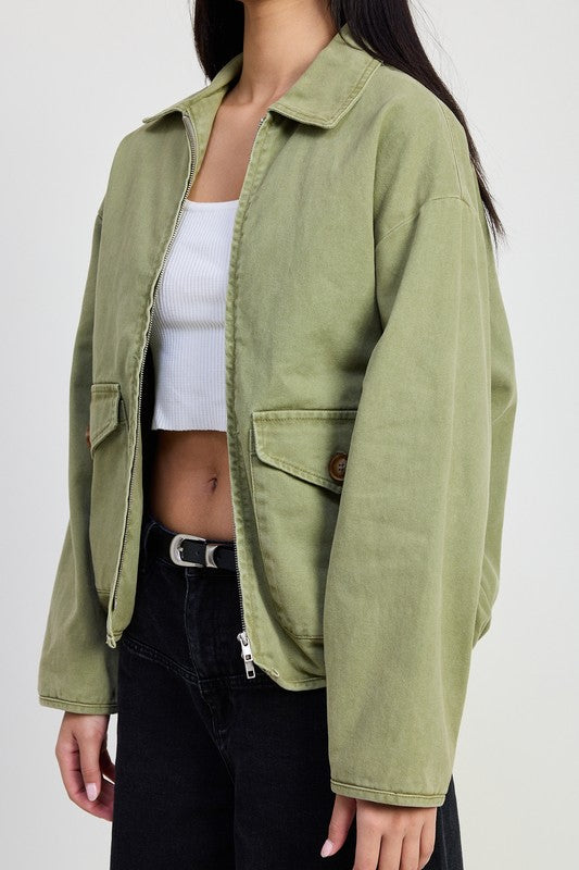 Long Sleeve Collared Denim Jacket - Premium variable from Tooksie - Just $85.99! Shop now at Tooksie