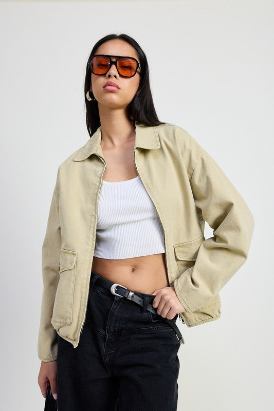 Long Sleeve Collared Denim Jacket - Premium variable from Tooksie - Just $85.99! Shop now at Tooksie