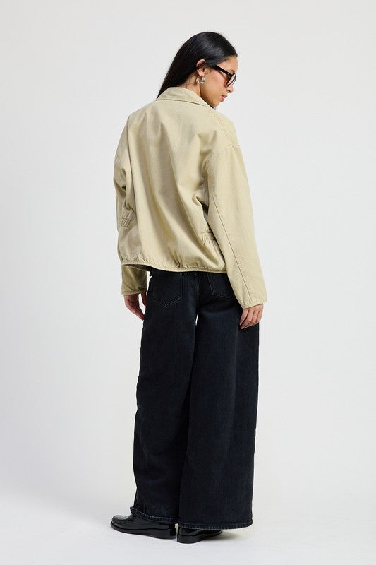 Long Sleeve Collared Denim Jacket - Premium variable from Tooksie - Just $85.99! Shop now at Tooksie
