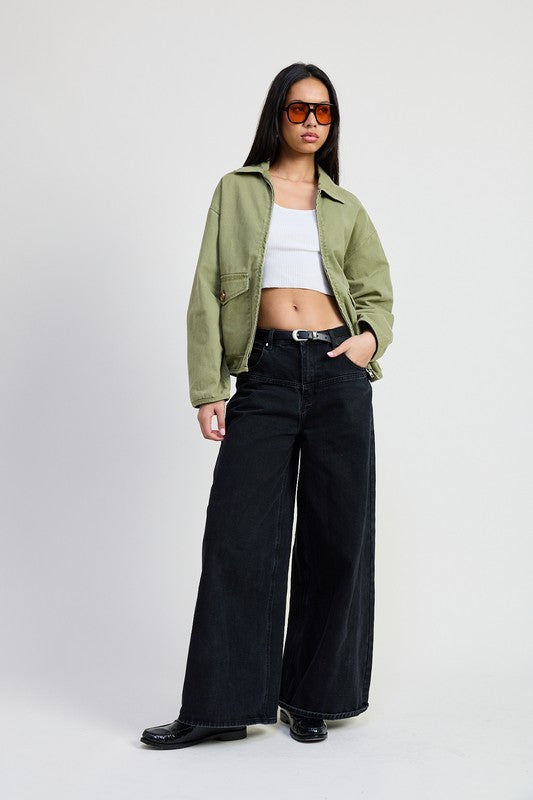 Long Sleeve Collared Denim Jacket - Premium variable from Tooksie - Just $85.99! Shop now at Tooksie