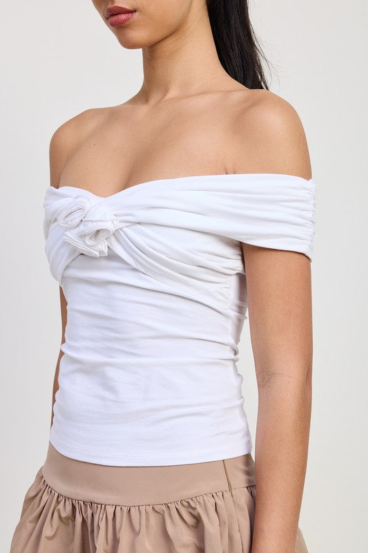 Off Shoulder Rosette Top - Premium variable from Tooksie - Just $45.99! Shop now at Tooksie
