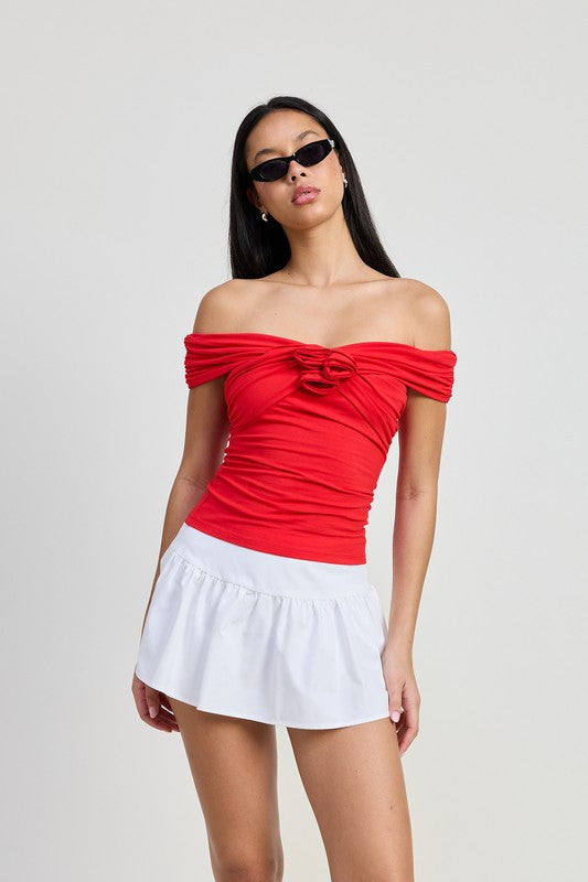 Off Shoulder Rosette Top - Premium variable from Tooksie - Just $45.99! Shop now at Tooksie