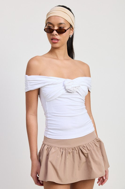 Off Shoulder Rosette Top - Premium variable from Tooksie - Just $45.99! Shop now at Tooksie