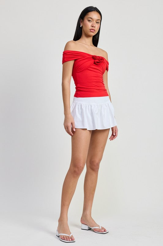 Off Shoulder Rosette Top - Premium variable from Tooksie - Just $45.99! Shop now at Tooksie
