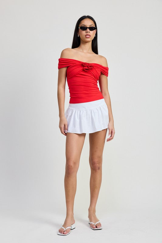 Off Shoulder Rosette Top - Premium variable from Tooksie - Just $45.99! Shop now at Tooksie