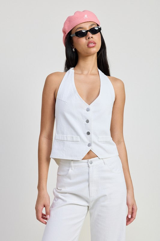 Denim Halter Neck Top - Premium variable from Tooksie - Just $46.99! Shop now at Tooksie