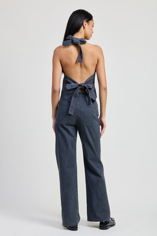 Denim Halter Neck Top - Premium variable from Tooksie - Just $46.99! Shop now at Tooksie