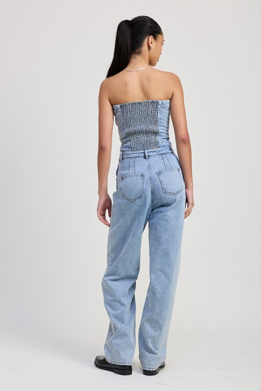 Strapless Denim Jumpsuit - Premium variable from Tooksie - Just $92.99! Shop now at Tooksie