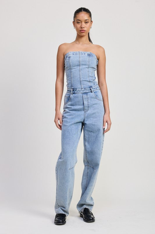 Strapless Denim Jumpsuit - Premium variable from Tooksie - Just $92.99! Shop now at Tooksie