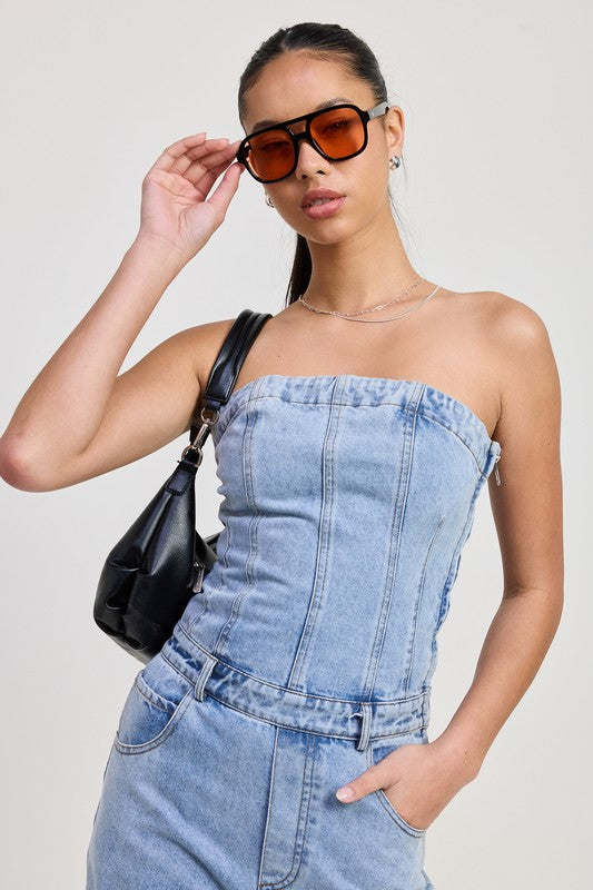Strapless Denim Jumpsuit - Premium variable from Tooksie - Just $92.99! Shop now at Tooksie