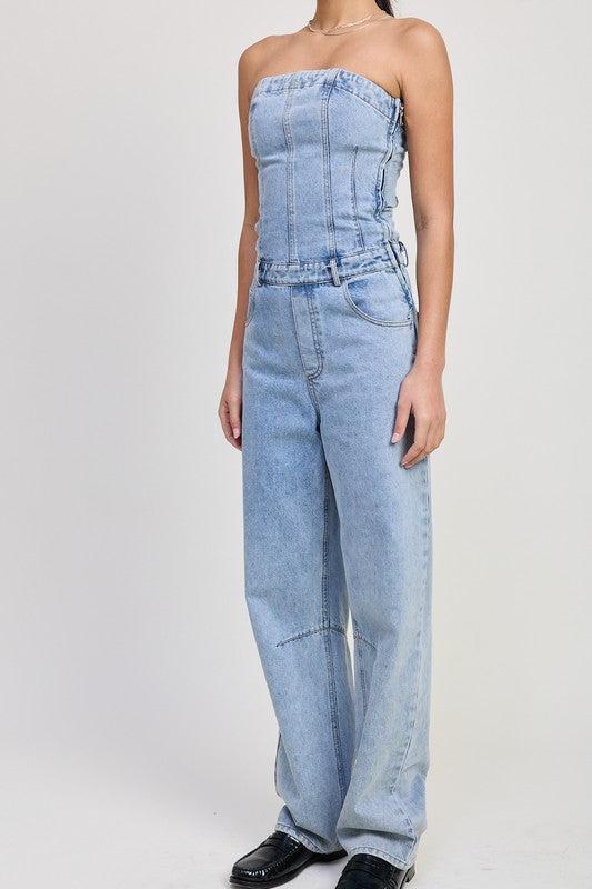 Strapless Denim Jumpsuit - Premium variable from Tooksie - Just $92.99! Shop now at Tooksie