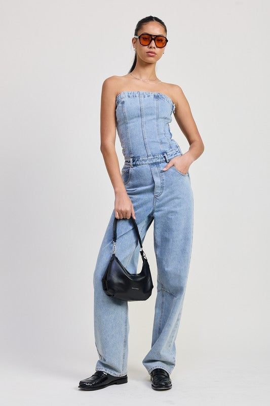 Strapless Denim Jumpsuit - Premium variable from Tooksie - Just $92.99! Shop now at Tooksie
