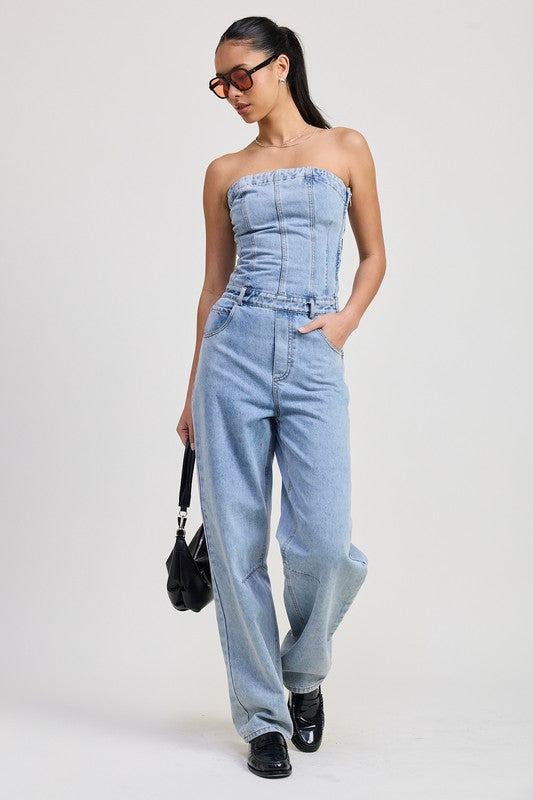 Strapless Denim Jumpsuit - Premium variable from Tooksie - Just $92.99! Shop now at Tooksie