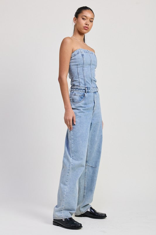 Strapless Denim Jumpsuit - Premium variable from Tooksie - Just $92.99! Shop now at Tooksie