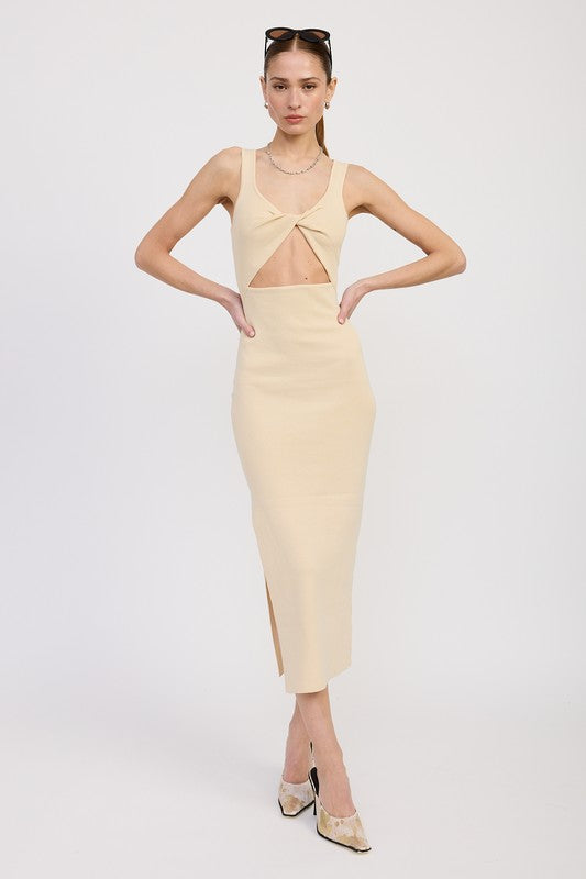 Front Knot Midi Dress with Cutout - Premium variable from Tooksie - Just $52.99! Shop now at Tooksie