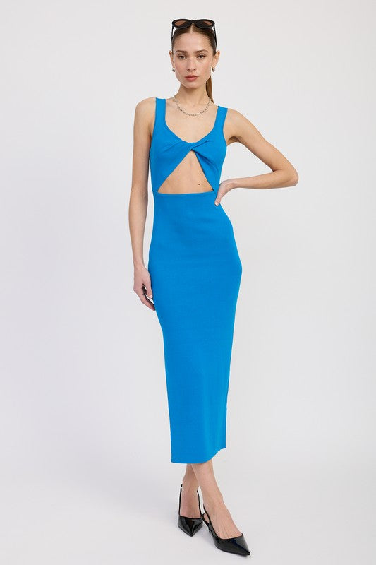 Front Knot Midi Dress with Cutout- Premium  from Tooksie- Just $52.99! Shop now at Tooksie