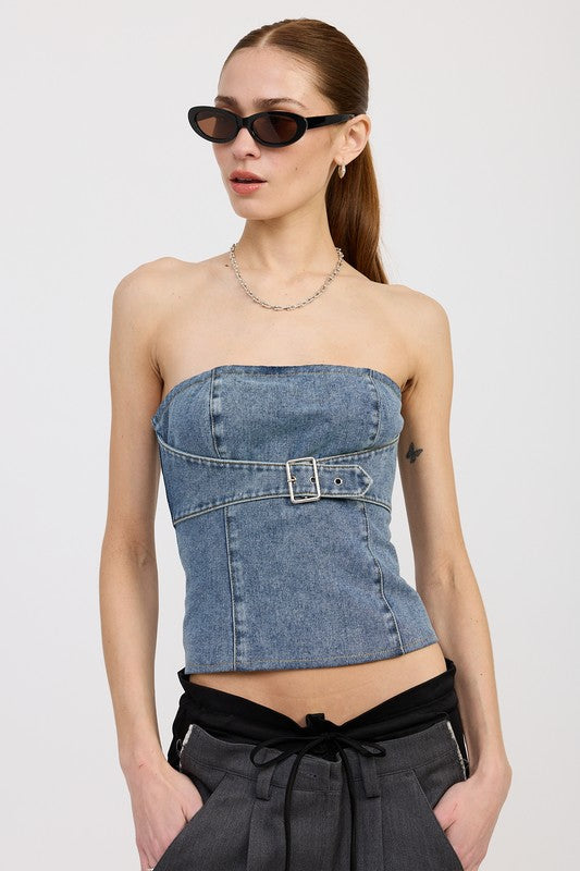 Denim Bustier With Buckle - Premium variable from Tooksie - Just $52.99! Shop now at Tooksie