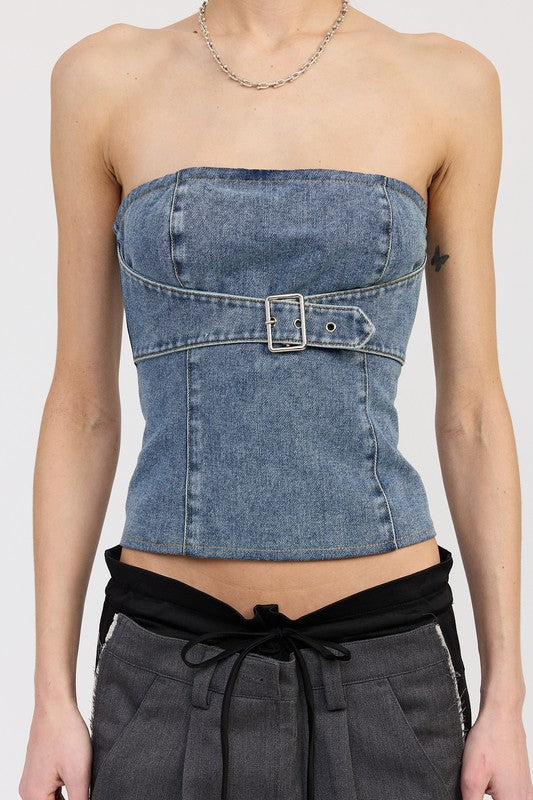 Denim Bustier With Buckle - Premium variable from Tooksie - Just $52.99! Shop now at Tooksie