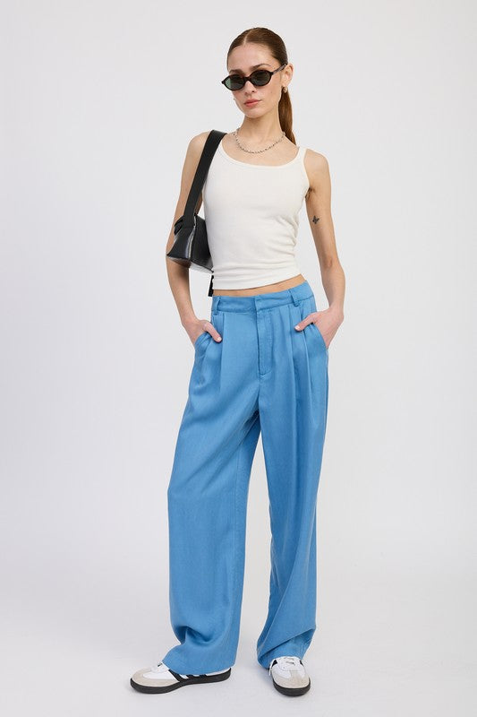 High Waist Wide Leg Trousers With Front Pleats - Premium  from Tooksie - Just $65.99! Shop now at Tooksie